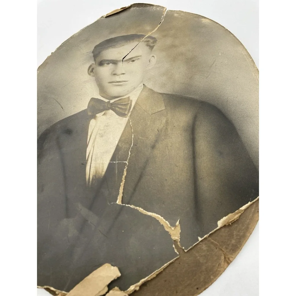 Antique Photo Man In Suit Bowtie, Portrait Oval, 13 x 10 inch, See Pics Damage‎